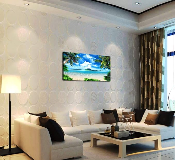 DZL Art S72750 Canvas Wall Art Ocean Waves Coconut Trees on Sands Beach Seascape Scenery Painting Nature Picture for Bedroom Home Office Wall Decor