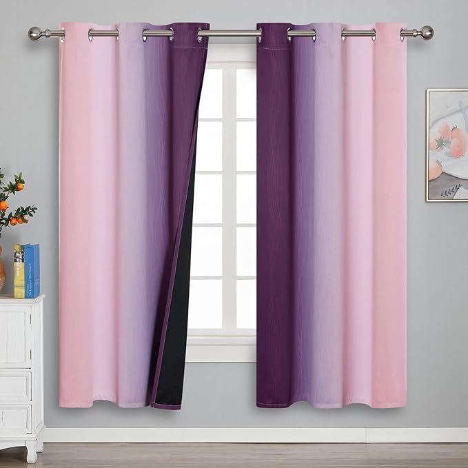 Estelar Textiler Ombre Pink and Purple Blackout Curtains 72 Inch Length 2 Panels, Full Light Blocking Curtains for Bedroom, Grommet Thermal Insulated Gradient Drapes for Living Room, 42x72 Inch