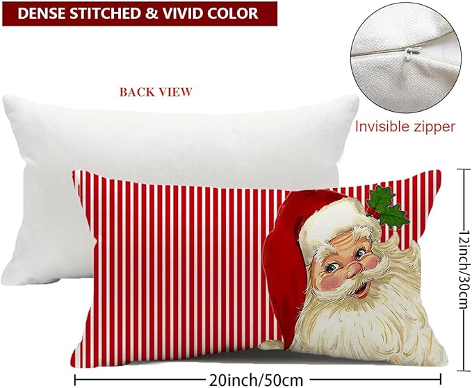 Decor Christmas Pillow Covers 12X20 Inch Elegant Red Striped Throw Pillow Covers Santa Claus Pillowcase Xmas Pillow Cushion for Christmas Decoratons