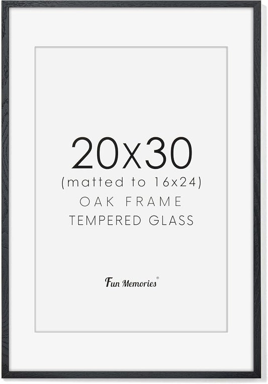 20x30 Picture Frames in Black, 20"x30" Oak Wood Poster Frame, 20 x 30 Wood Frame with Real Glass, 20x30 Matted Frame for 16x24 Picture (Black, 1 Pack)