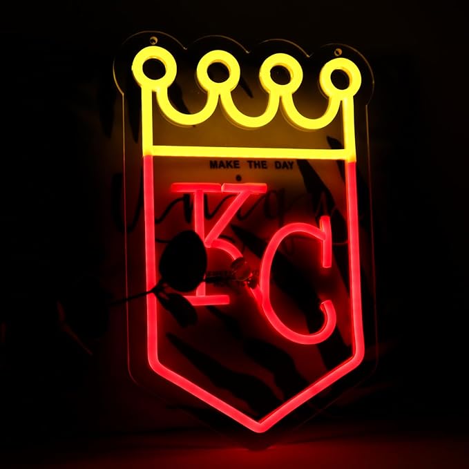 Balanar Baseball Neon Signs for Garage or Man Cave Decor, Gifts With Kansas Basebll or Rugby Team Logo, Red Baseball Neon for Parties, Bars,Dorms, Office Wall Art and Game Room Decor