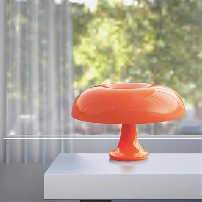 Retro Orange Mushroom Lamp for Bedroom Nightstand Mid Century Modern Table Lamp Decor Aesthetic Lighting Dimmable Mushroom Shaped Donut Bedside Lamp with 3 Lighting Modes, Minimalist Home Decor