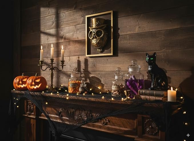 Animal Heads Wall Decor (Includes Metal Frame) Halloween Resin Animals Sculptures Head Wall Hanging Decoration Gold vintage Wall Sculpture for Living Room Bedroom Office(Owl)