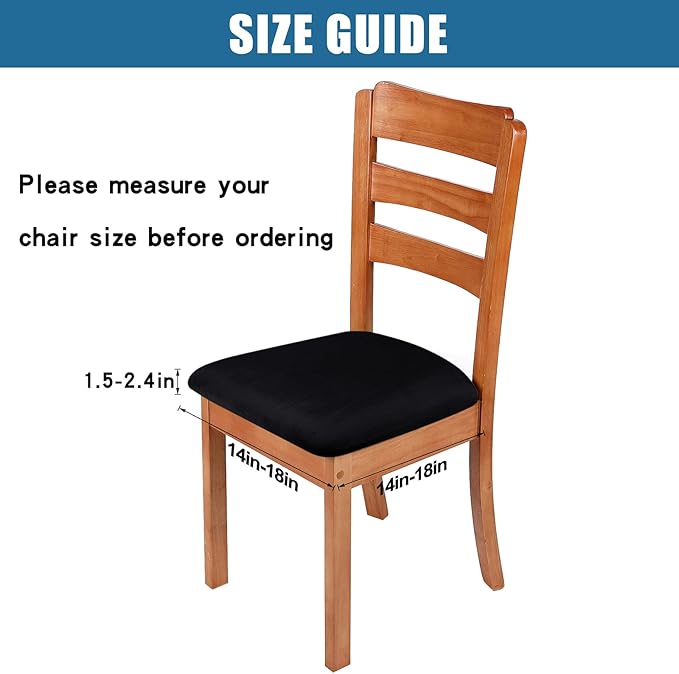 Smiry Velvet Seat Covers for Dining Room Chair Set of 4, Stretch Fit Removable Washable Chair Seat Cushion Protector Slipcovers with Ties, Black