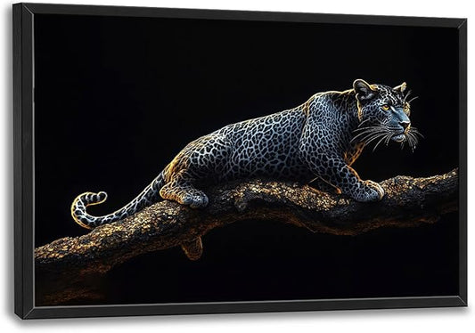 Flintis Large Black and White Leopard Framed Wall Art Leopard Pictures Wall Decor Abstract Animal Portrait Canvas Painting Print Artworks Framed for Living Room Bathroom Master Bedroom 36L X 24W