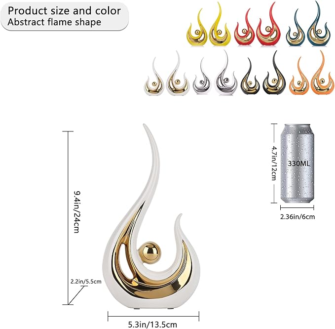 LCCCK White Gold Abstract Figurine Statues for Home Decor – Modern Ceramic Sculpture Accent, Decorative Statues for Living Room, Shelf, TV Stand, Office or Coffee Table Centerpiece Art Decoration