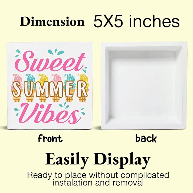 Summer Decor Sweet Summer Vibes Wood Block Sign Home Kitchen Desk Table Shelf Decoration