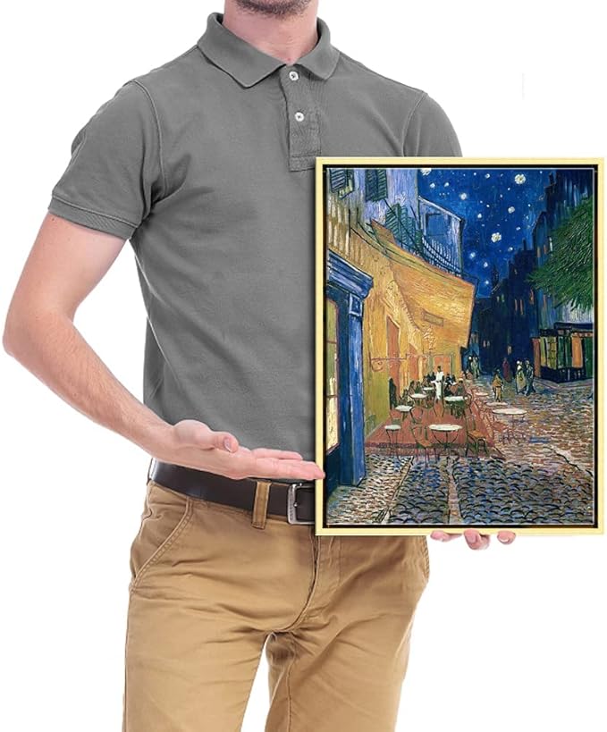 Wieco Art Framed Wall Art Canvas Prints of Cafe Terrace at Night Canvas Prints Wall Art by Van Gogh Paintings Reproduction Abstract Artwork for Wall Decor Golden Frame