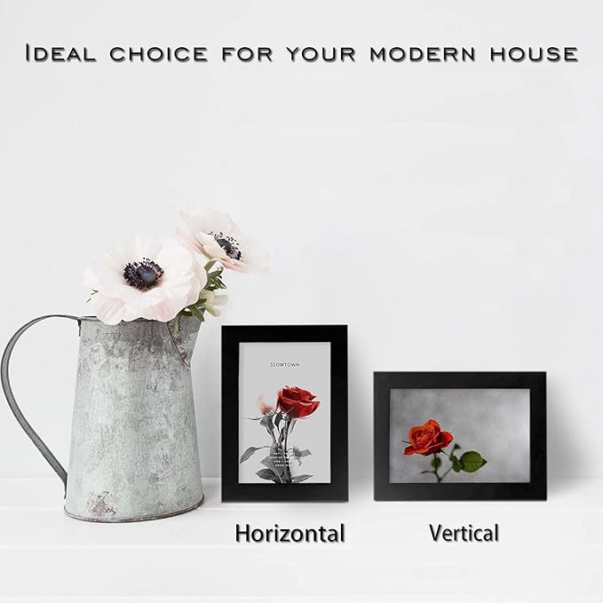 Egofine 4x6 Picture Frames Set of 4, Made of Solid Wood Covered by Plexiglass 3.5x5 with Mat or 4x6 without Mat, for Table Top Display and Wall Mounting Photo Frame Black