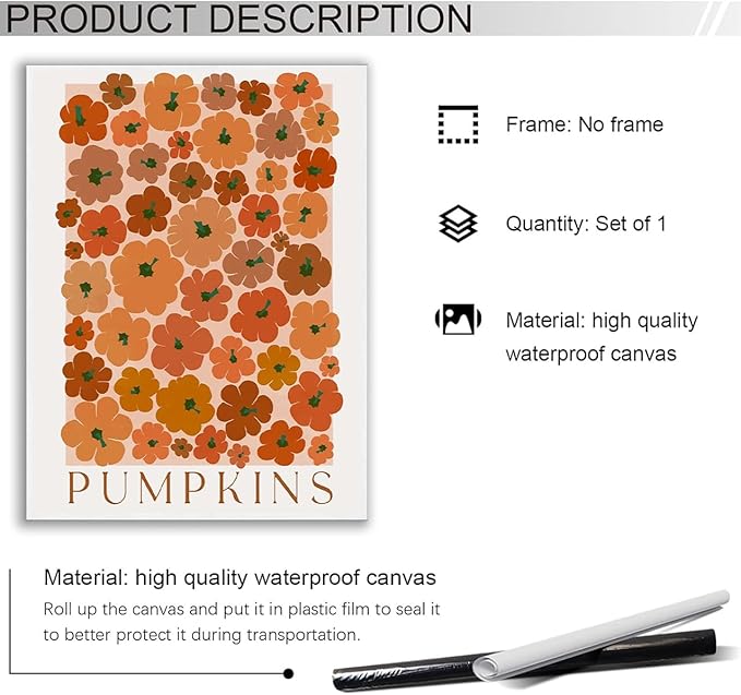 Modern Autumn Wall Art Pumpkin wall art Vintage Pumpkin poster Large Fall Canvas Print posters Autumn 70s colors fall wall art Modern Pumpkins decor 16x24 Unframed