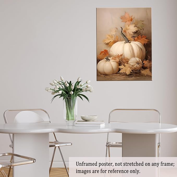 Fall Wall Decor Pumpkin Still Life Canvas Print Poster Rustic Fall Art Vintage Autumn Wall Art Halloween Autumn Decor Thanksgiving 24x36 Unframed