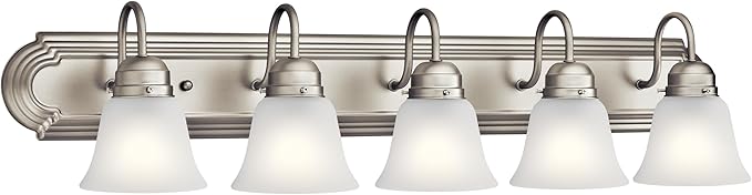 Kichler 36" 5-Light Vanity Bath Light in Brushed Nickel, Modern Bathroom Light with Clear Satin Etched Glass, (36" W x 8" H), 5339NIS