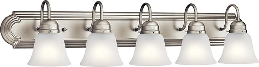 Kichler 36" 5-Light Vanity Bath Light in Brushed Nickel, Modern Bathroom Light with Clear Satin Etched Glass, (36" W x 8" H), 5339NIS