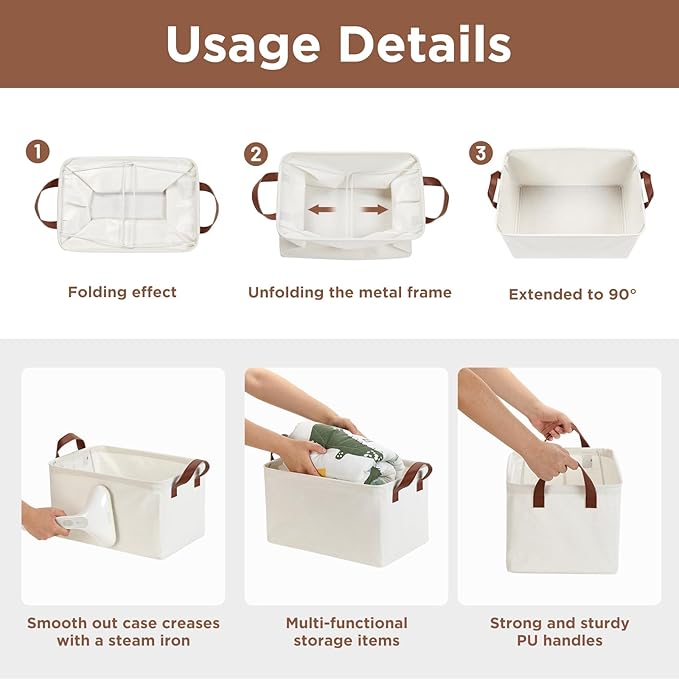 DULLEMELO Foldable Fabric Storage Bins for Closet Organization - Set of 2 Decorative Bins for Bedroom, Natural Color