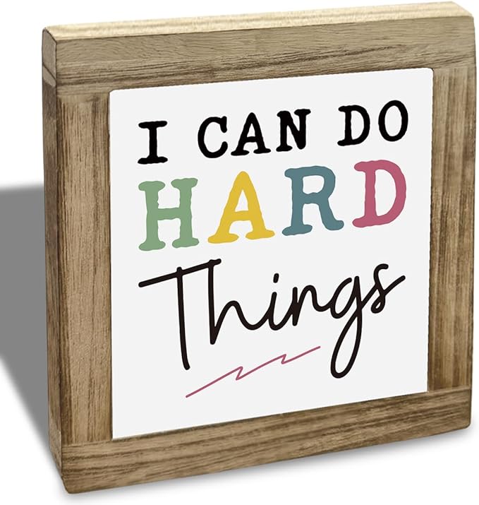 I Can Do Hard Things Sign, Inspirational Deocr, Wood Box Decor Desktop, Motivational Gift For Man Women, Sarcastic Positive Affirmations Decor, Farmhouse Home Office Decoration