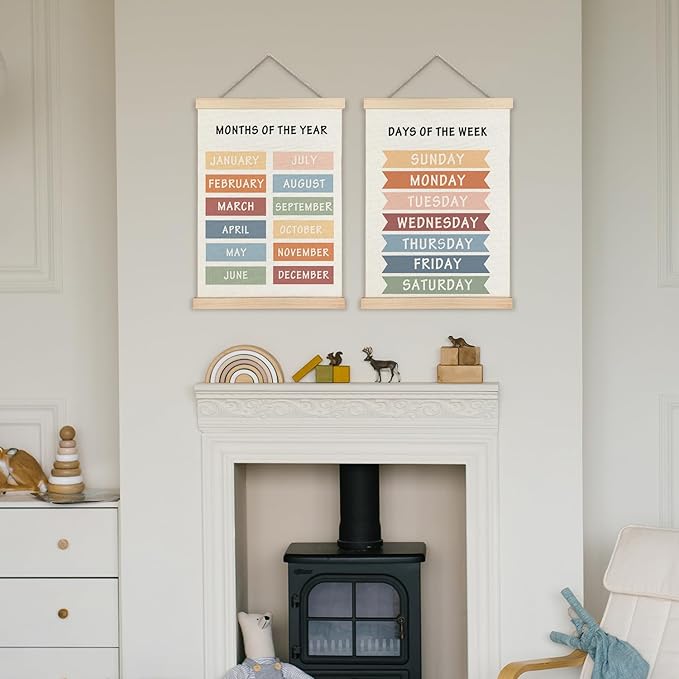 Supwhd Days of the Week Posters for Classroom, Days of the Week Learning Posters Wall Decor for Nursery Kids Room Playroom Classroom Preschool, Days of the Week Poster Hanger Frame, 12x16