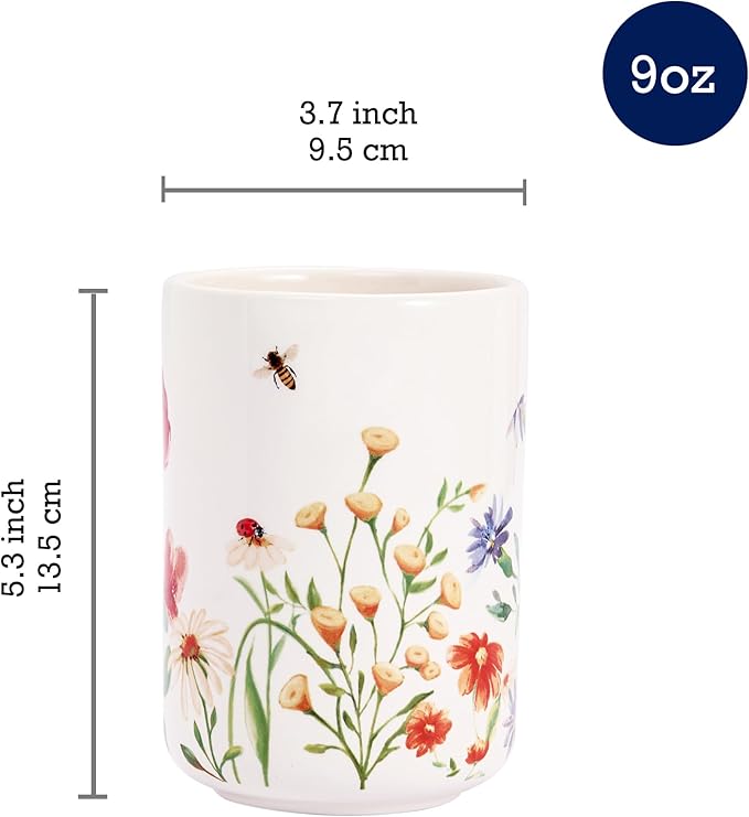 Bico Summer Provence Ceramic Utensil Holder Set of 2, Ceramic Kitchen Utensil Crocks for Countertop, Large Cooking Tool Holder Counter Decor, Spatula Organizer