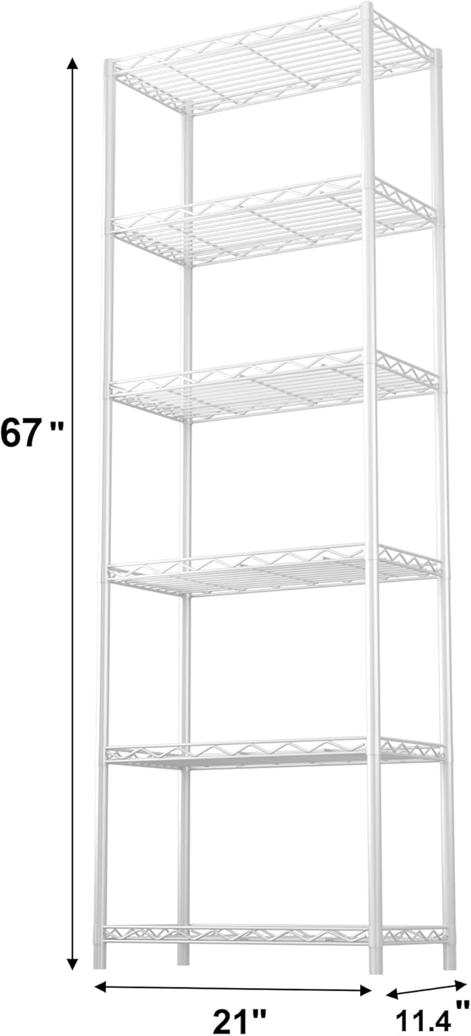 HOMEFORT 6-Tier Wire Shelving, 6 Shelves Unit Metal Storage Rack, Durable Organizer, Perfect for Pantry Closet Kitchen Laundry Organization (White)