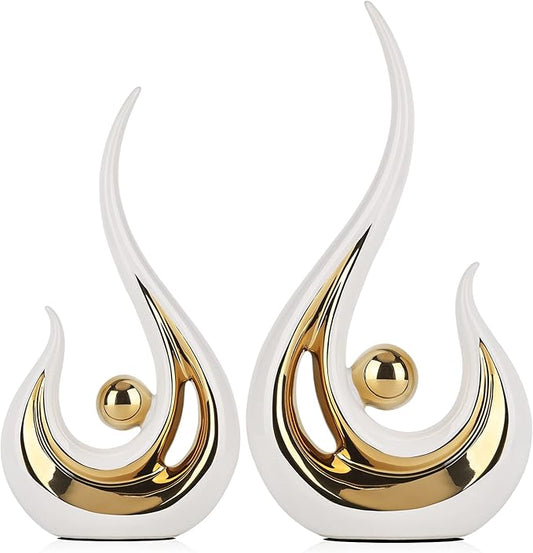 LCCCK 2-Pack Modern Abstract Art Home Decor Accent, Contemporary Statues Coffee Table Decor for Living Room, Dining Room Centerpieces, Ceramic Sculptures and Gold Knick Knacks for TV Stand Decor