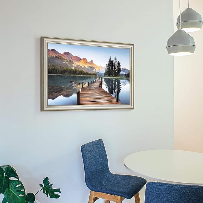 Lake Landscape Canvas Wall Art: Framed Nature Bridge Water Picture Mountain Sunset Prints for Living Room