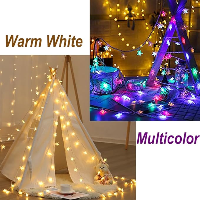 Solhice 40ft Star String Lights for Bedroom 120 LEDs, Warm White & Multicolor Color Changing Indoor Twinkle Lights with Remote, USB Powered Kids Room Hanging Lights for Dorm Tent Decor