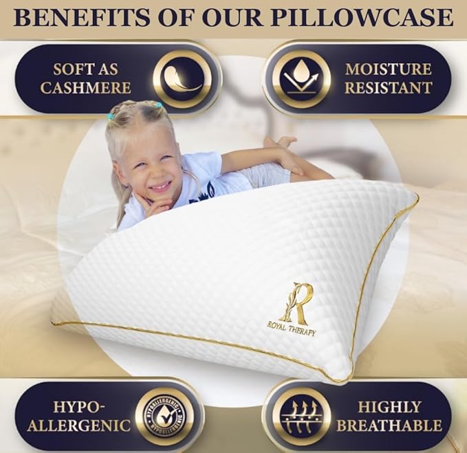 Royal Therapy King Size Pillows, Memory Foam Pillow - Shredded Foam, Hypoallergenic Bamboo-Derived Rayon Cover, CertiPUR-US Certified, Removable Cover, for All Sleep Positions, Neck Pain Relief