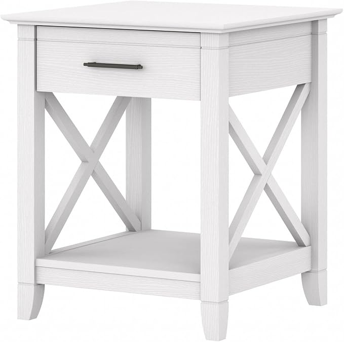 Bush Furniture Key West End Table with Storage in Pure White Oak