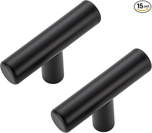 15 Pack Matte Black Cabinet Knobs - Kitchen Cabinet Knobs Black Cabinet Pulls for Kitchen Cabinet Drawer Stainless Steel Dresser Knobs for Cabinet Hardware 2in Length Single Hole T Bar