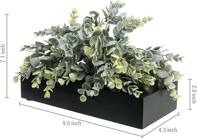 MyGift Artificial Eucalyptus Plant in Black Wood Decorative Planter Pot, Realistic Faux Indoor Greenery in Container for Tabletop Centerpiece Décor