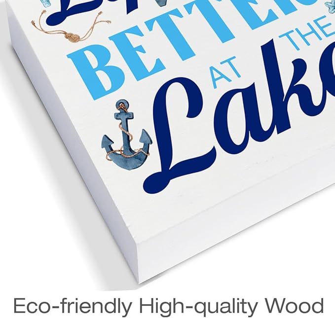 Summer Lake Decor Lake House Wood Block Sign Summer Decorations for Home Desk Table Shelf 5 x 5 Inches