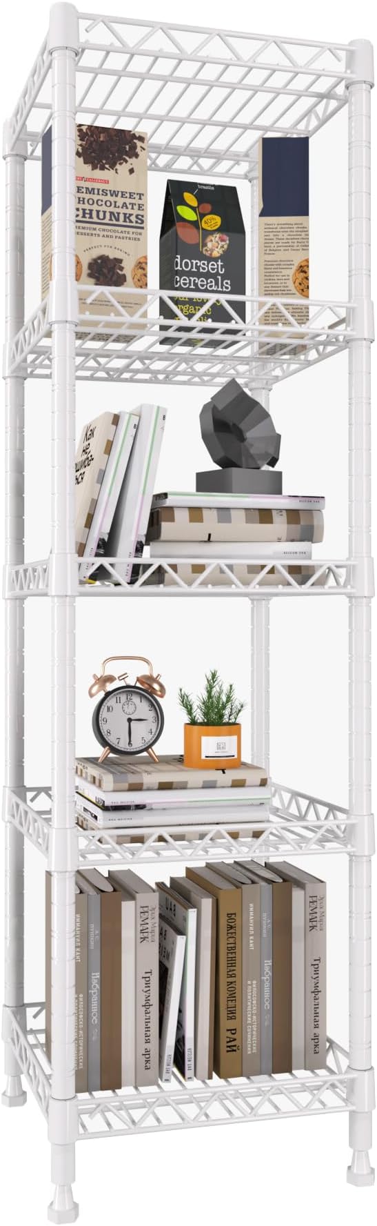 GIOTORENT 5 Tier Standing Shelving Metal Units, Adjustable Height Wire Shelf Display Rack for Laundry Bathroom Kitchen 11.8 W x 11.8 D x 50 H (5-Tier, White)