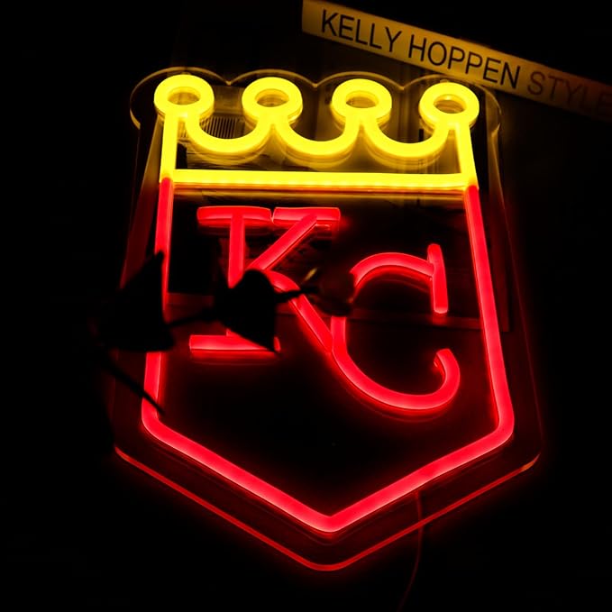 Balanar Baseball Neon Signs for Garage or Man Cave Decor, Gifts With Kansas Basebll or Rugby Team Logo, Red Baseball Neon for Parties, Bars,Dorms, Office Wall Art and Game Room Decor