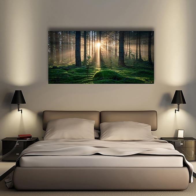 Sunrise Landscape Canvas Wall Art - 28x57 Inches - Tree and Forest Picture Artwork for Living Room and Bedroom Wall Decoration - Nature Painting Prints for a Serene Atmosphere