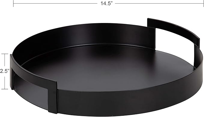 Kate and Laurel Myo Modern Round Metal Tray, 15 x 15, Black, Decorative Circular Tray for Storage and Display