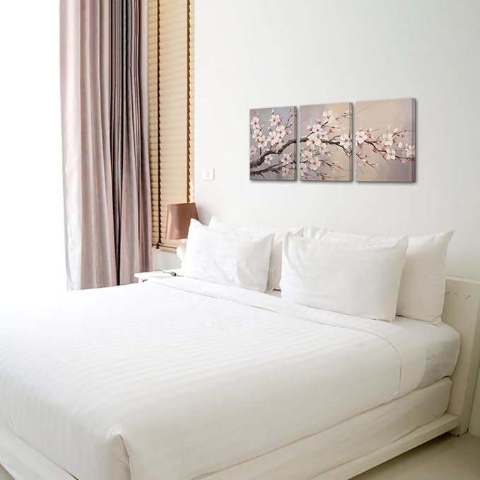 AoArtWZ Plum Flowers Canvas Wall Art Farmhouse Pictures Painting Elegant Floral Blossom Prints Artwork for Bedroom Wall Decor Framed