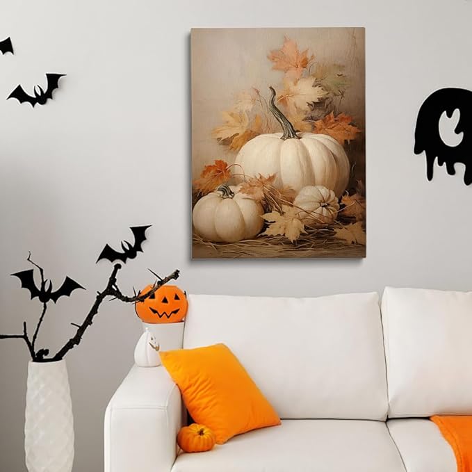 Generic Fall Wall Decor Pumpkin Still Life Canvas Print Poster Rustic Fall Art Vintage Autumn Wall Art Halloween Autumn Decor Thanksgiving 16x24 Unframed