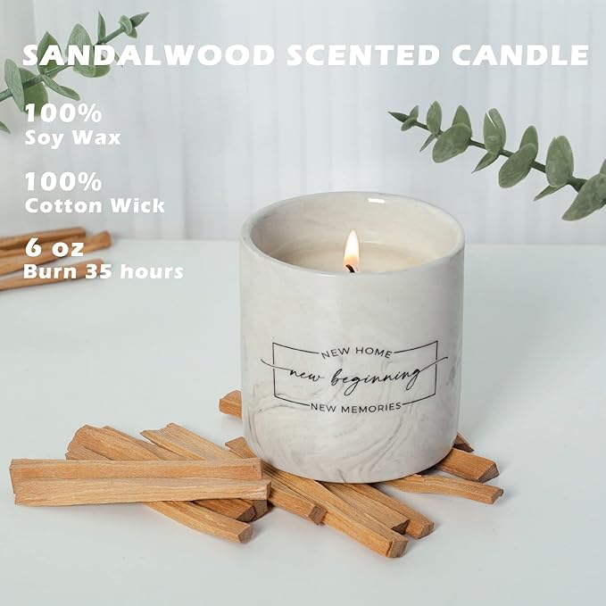 FreeJac House Warming Gifts New Home Housewarming Gift for Women Men Friend - New Home Gift Ideas New Homeowner Gifts House Warming Decoration Party Decor Ceramics Sandalwood Scented Candle 6oz