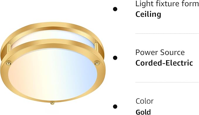 hykolity 13 inch Flush Mount LED Ceiling Light Fixture, 2700K/3000K/3500K/4000K/5000K Adjustable Ceiling Lights, Gold Saturn Dimmable Lighting for Hallway Bathroom or Kitchen ETL Listed 1Pack