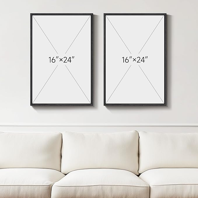 Framed Neutral Abstract Wall Art Set of 2, Black Beige Modern Canvas Prints Paintings Artwork for Walls, Minimalist Block Lines Pictures for Living Room, Dining Room, Bedroom Wall Decor 16x24 In