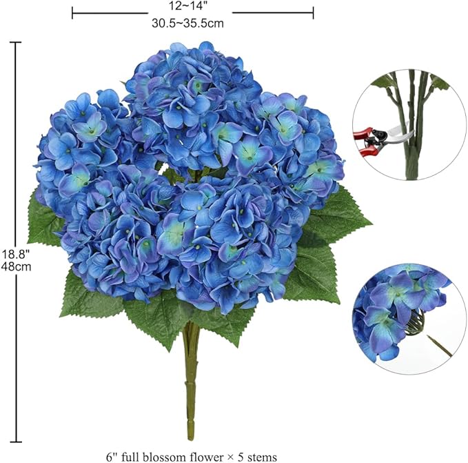 Hydrangea Artificial Flowers Large Artificial Dark Blue Hydrangeas Silk Flower for Home Decor Indoor Wedding Flower Bouquets Faux Flowers Kitchen Centerpiece Table Decorations