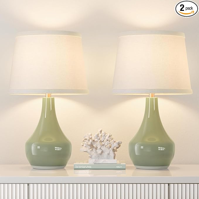 Seealle Modern Green Table Lamps Set of 2 - Bedside Lamps for Night Stands, 19.4" Bedroom Lamp for Living Room Sage Green Lamps with Rocker Swtich