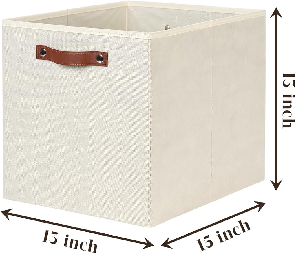 Temary Cube Storage Bins 4Pack Foldable Storage Baskets for Clothes Shelf Basket with Handles, Fabric Storage Boxes Organizer Bins for Home (Beige, 13x15x13 Inch)