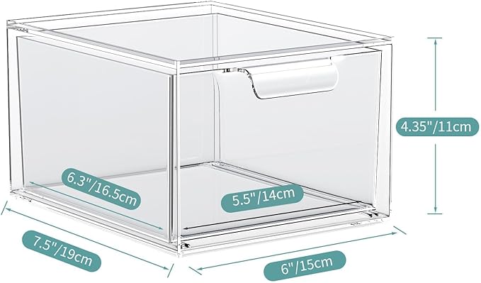 3 Pack Stackable Makeup Organizer and Storage, Acrylic Organizers，Clear Plastic Storage Drawer with Handles for Vanity, Undersink, Kitchen Cabinets, Pantry