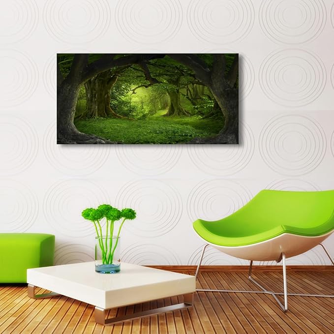 Tree of Life Wall Art Canvas Prints Natural Landscape Pictures Home Decor Green Forest Paintings for Living Room Bathroom Bedroom Kitchen Office Decorations 28x57 Wooden Framed Artwork Easy Hanging