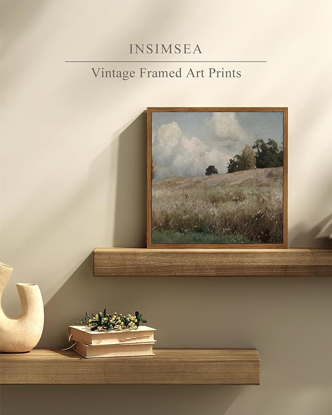 InSimSea Square Framed Canvas Wall Art, Scenery Field Landscape Vast Grassland Farmhouse Wall Art Decor, Classical Nature Painting for Living Room Bedroom Office Home Decor 10"x10"