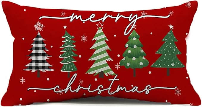 Christmas Pillow Covers 12x20 Inch, Red Green Christmas Tree Decorative Pillow Covers Winter Holiday Cushion Cases Decor for Home Couch Sofa