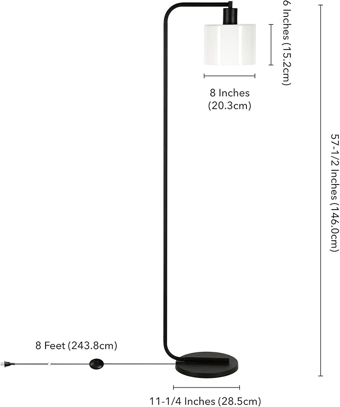 Cadmus 57" Tall Floor Lamp with Glass Shade in Blackened Bronze/White