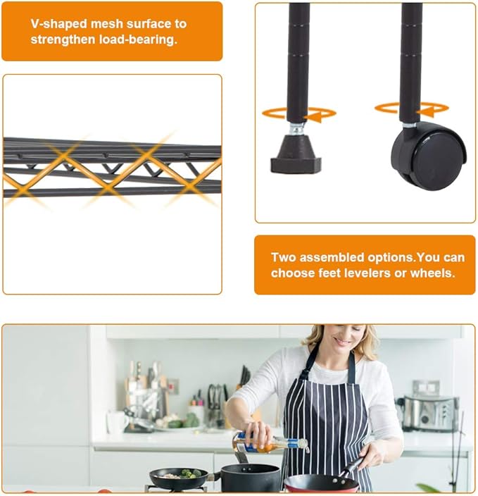 BestOffice | 5-Tier Wire Storage Shelves with Wheels | 14x30x60 | Black | Adjustable Racks | Heavy-Duty Metal Shelf, Holds Upto 220 lbs | No-Tool Assembly | Ideal for Home & Garage Shelving