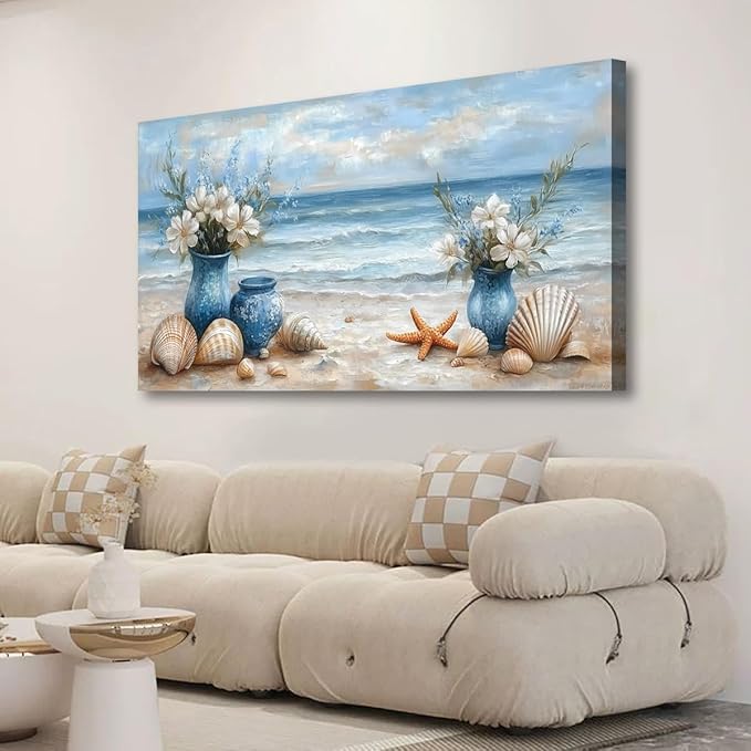 Seascape Pictures Canvas Wall Art for Living room Office Bedroom Wall Decor,Beach Wall Art Print Paintings Modern Blue Natural Landscape Artwork Waterproof Ready to Hang-20x40inch
