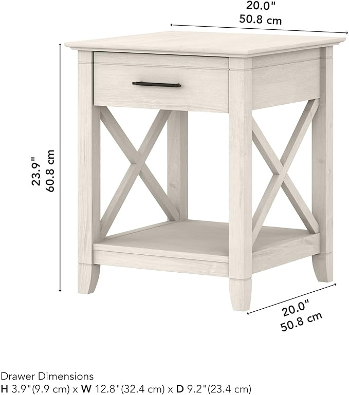 Bush Furniture Key West Small End Table with Storage | Modern Farmhouse Accent Shelf for Living Room in Linen White Oak